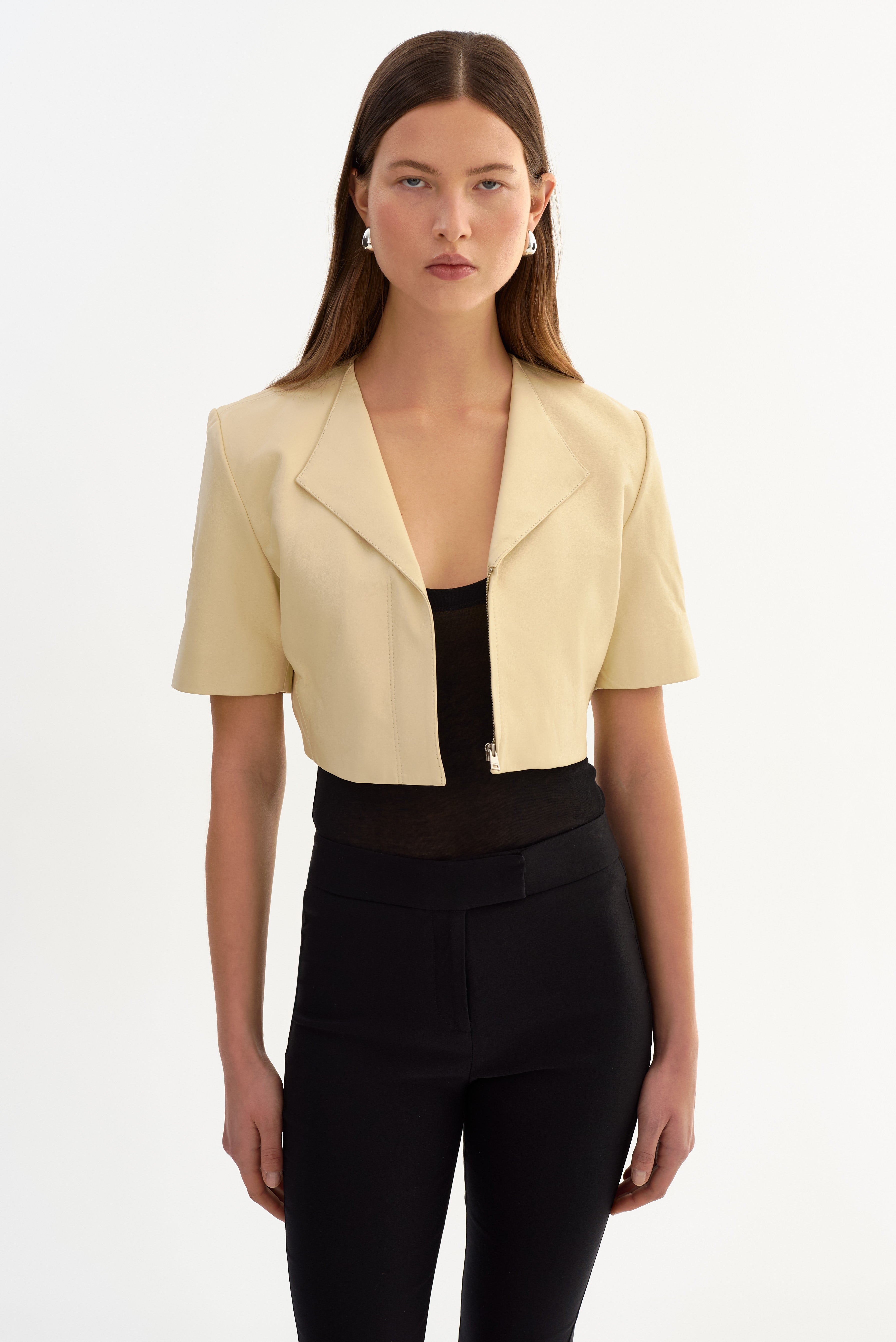 AVIANA | Veste en cuir sans col
