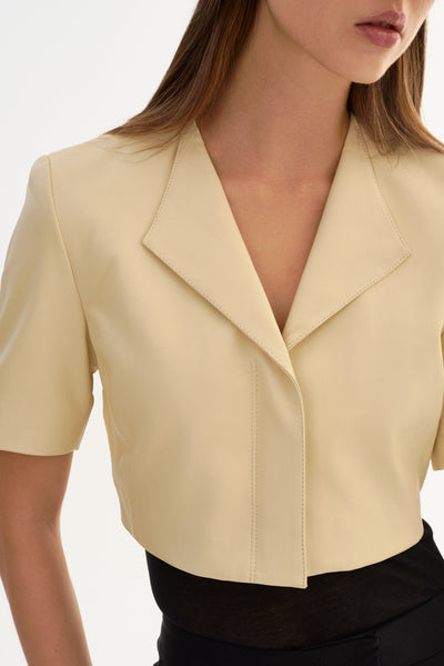 AVIANA | Collarless Leather Jacket