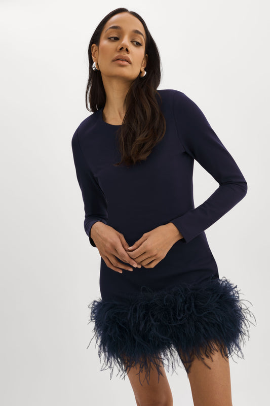 Lamarque Women's Magnolia Feather-Trim Faux Leather Miniskirt - Baby Blue - Size Medium