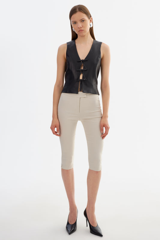 BASTINA | Leather Bow Top