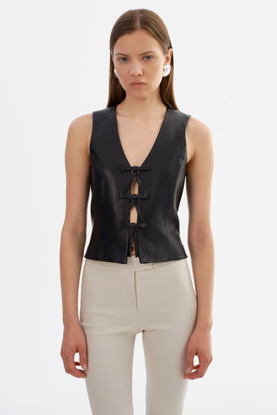 BASTINA | Leather Bow Top