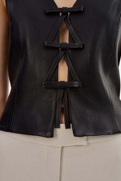 BASTINA | Leather Bow Top