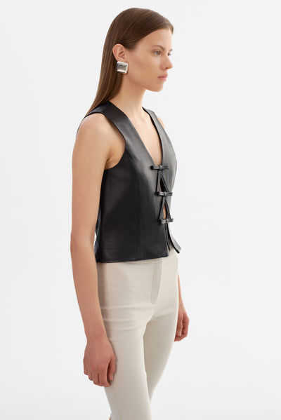 BASTINA | Leather Bow Top