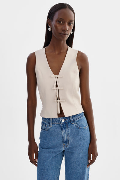 BASTINA | Leather Bow Top