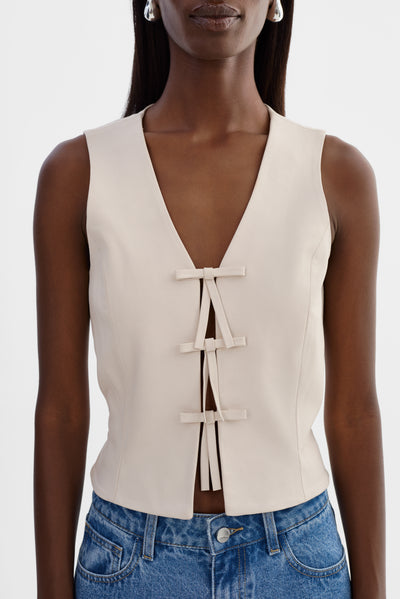 BASTINA | Leather Bow Top