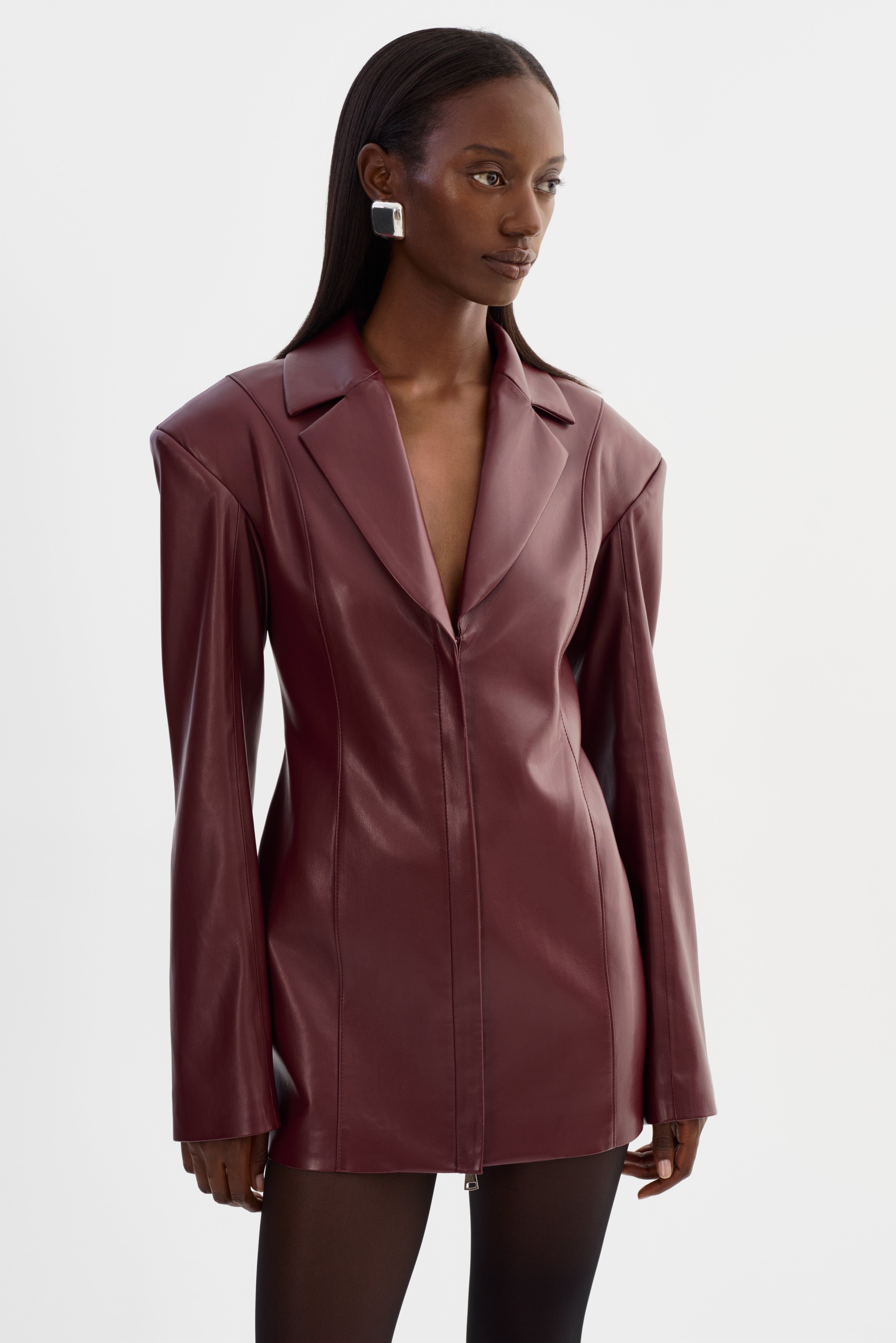 BENEDETTA | Faux Leather Blazer Dress Burgundy / XS BENEDETTA | Faux Leather Blazer Dress Burgundy / XS