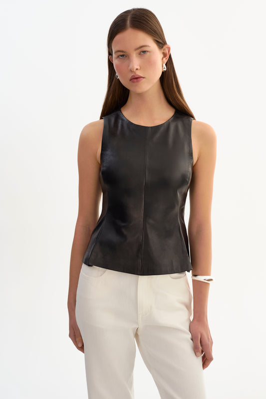 BLAIR | Leather Sleevless Peplum Top
