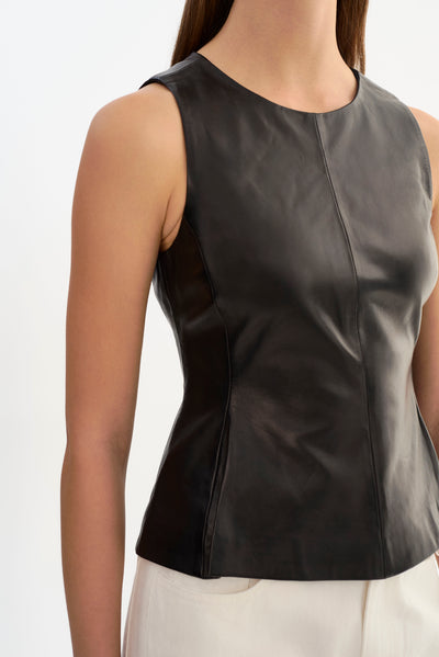 BLAIR | Sleevless Leather Peplum Top