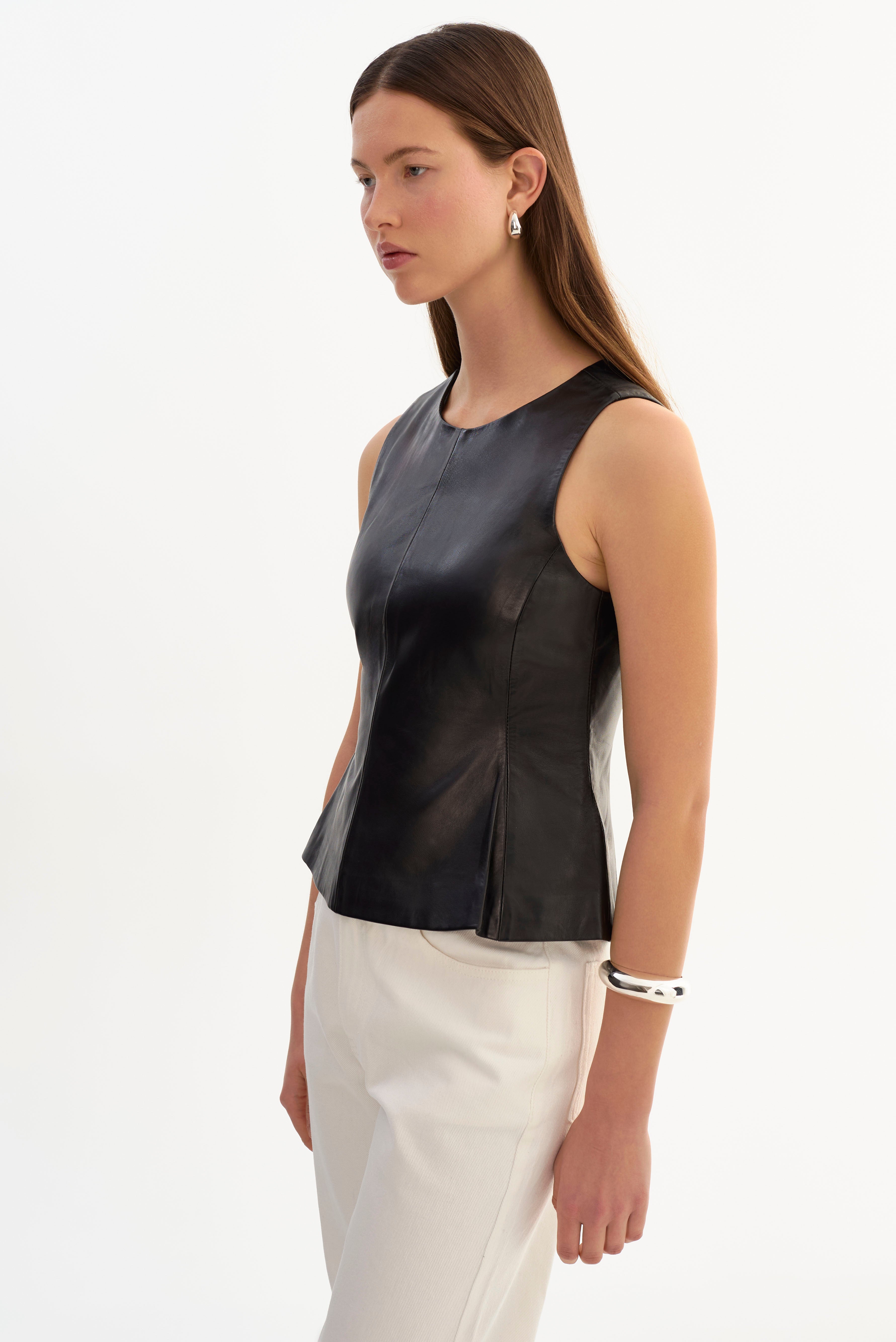 BLAIR | Haut peplum sans manches en cuir
