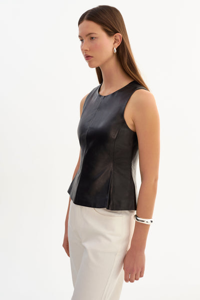 BLAIR | Sleevless Leather Peplum Top