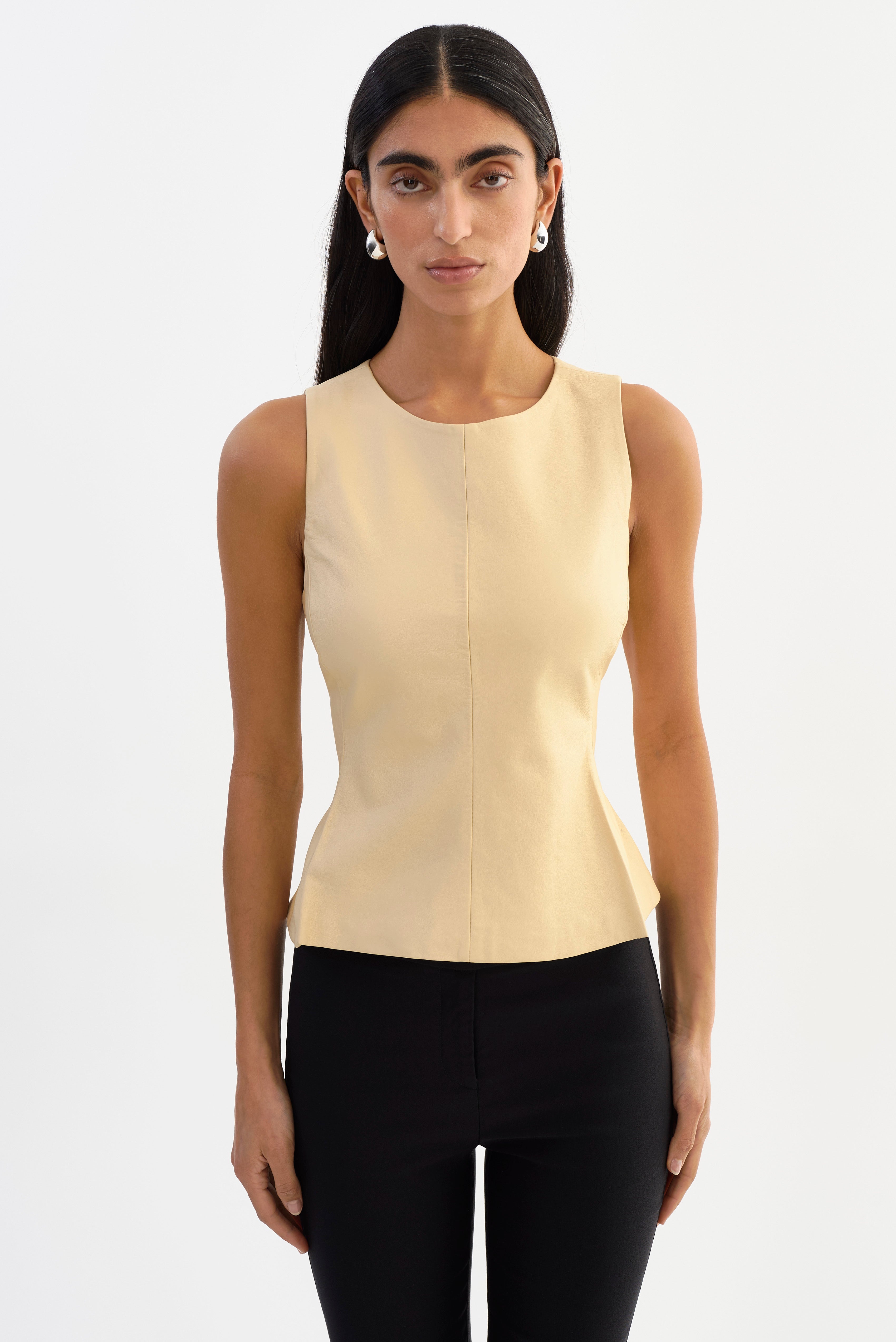 BLAIR | Haut peplum sans manches en cuir