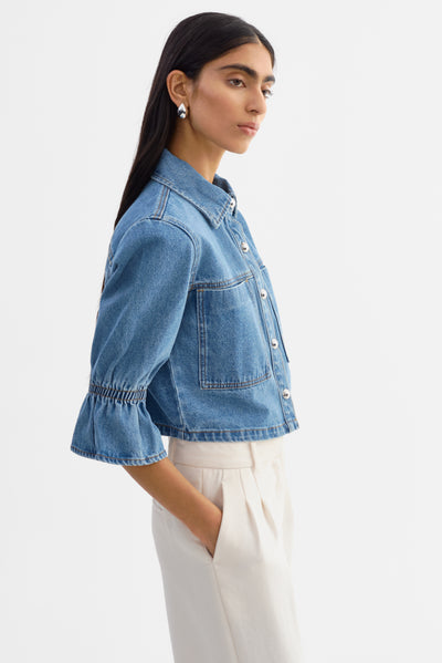 CAROLINA D | Ruffle Sleeve Denim Jacket
