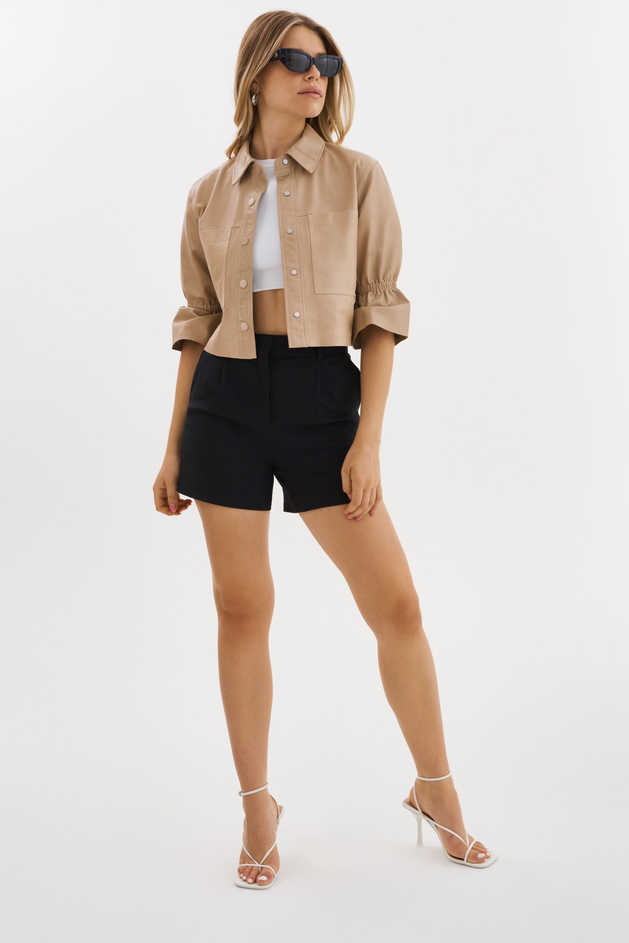 CAROLINA | Veste en cuir à manches à volants