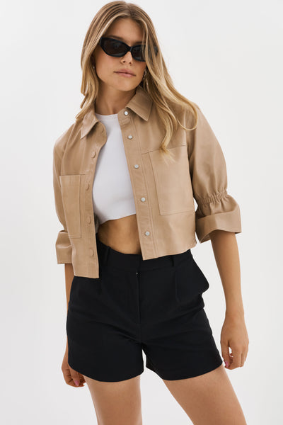 CAROLINA | Ruffle Sleeve Leather Jacket