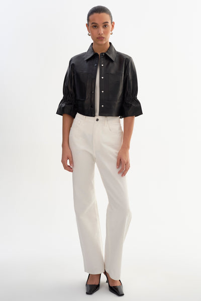 CAROLINA | Ruffle Sleeve Leather Jacket