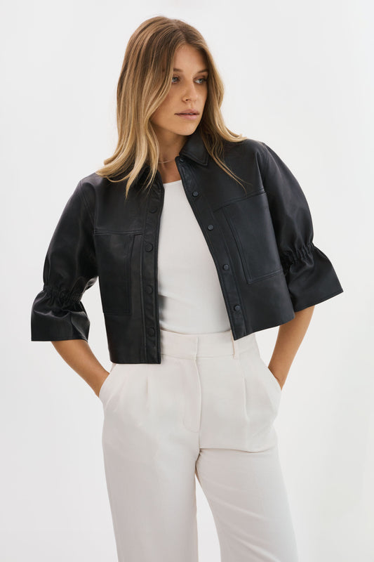 CAROLINA | Leather Ruffle Sleeve Jacket