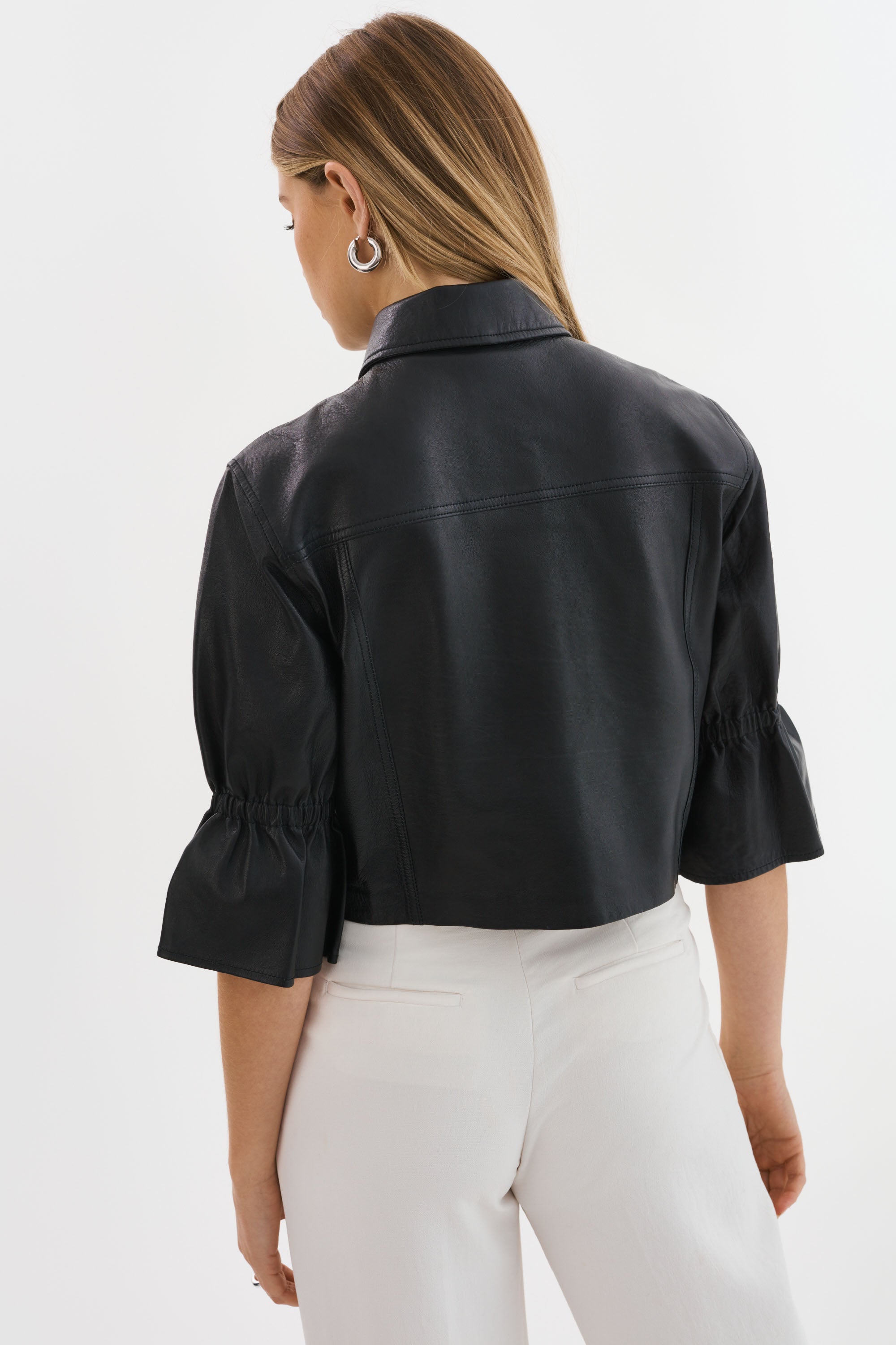 CAROLINA | Leather Ruffle Sleeve Jacket – LAMARQUE