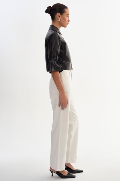 CAROLINA | Ruffle Sleeve Leather Jacket