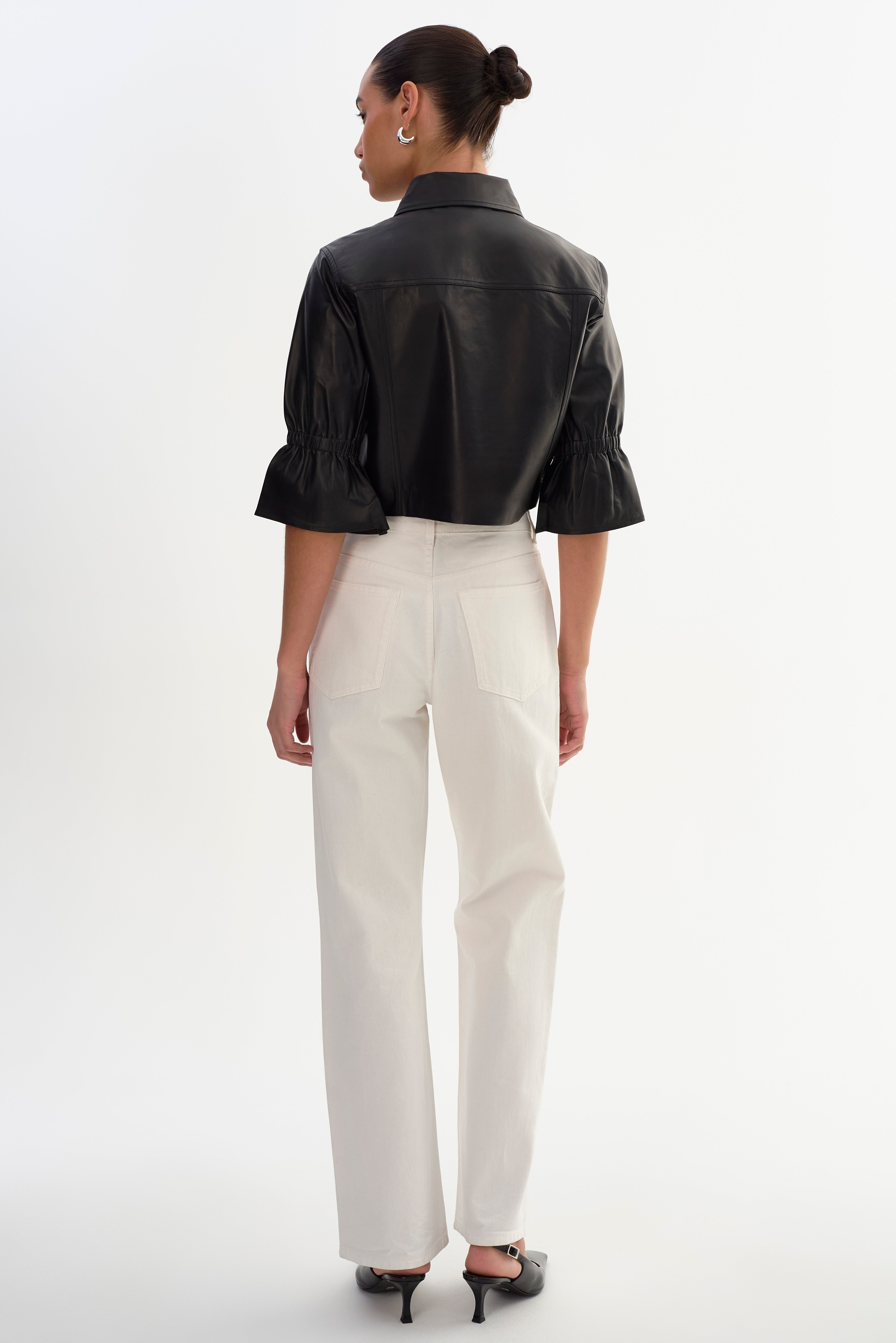 CAROLINA | Veste en cuir à manches à volants