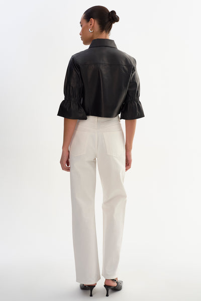 CAROLINA | Ruffle Sleeve Leather Jacket