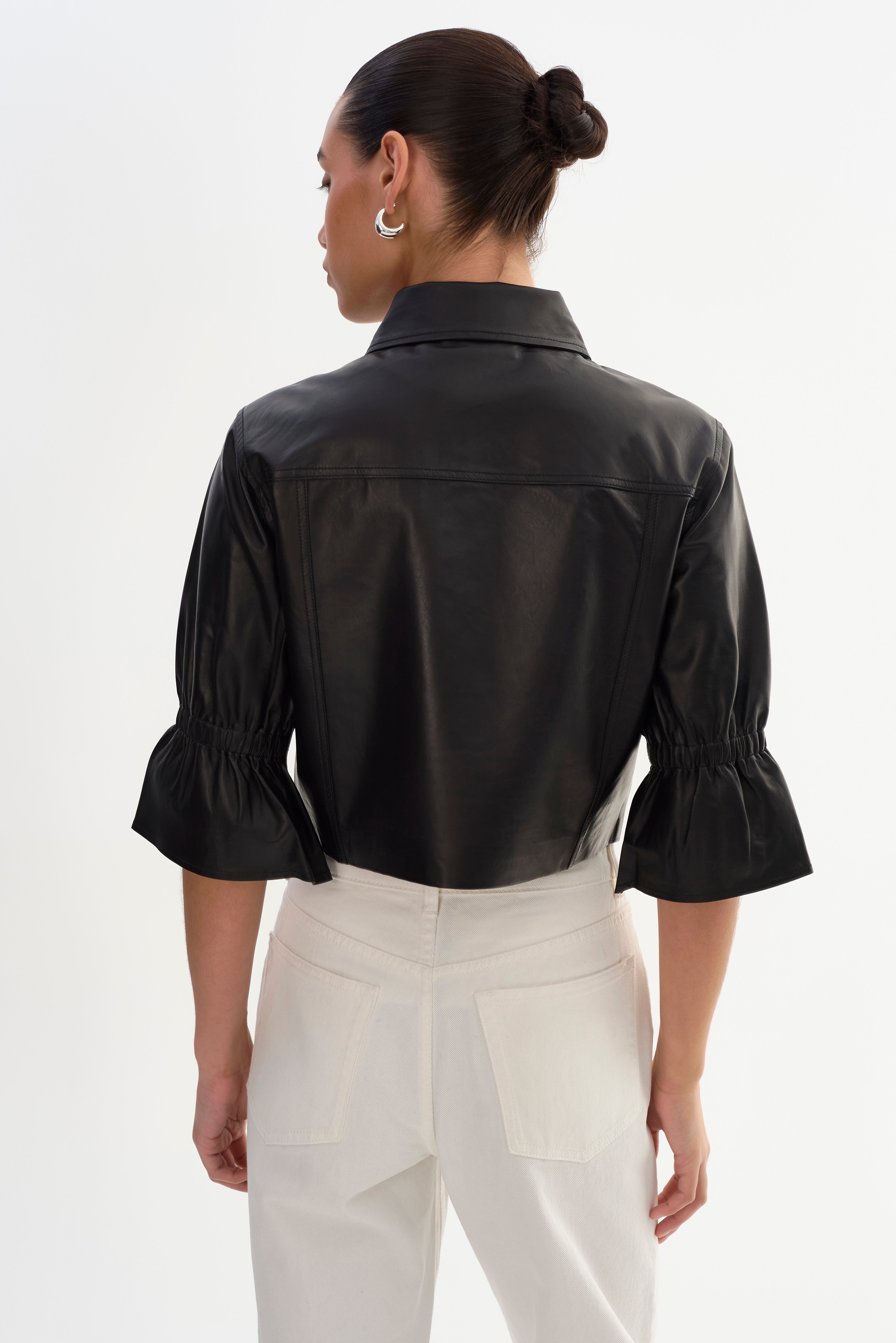 CAROLINA | Ruffle Sleeve Leather Jacket – LAMARQUE CAROLINA | Ruffle Sleeve Leather Jacket – LAMARQUE