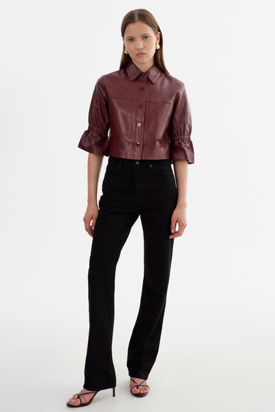 CAROLINA | Ruffle Sleeve Leather Jacket