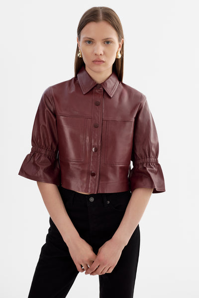 CAROLINA | Ruffle Sleeve Leather Jacket