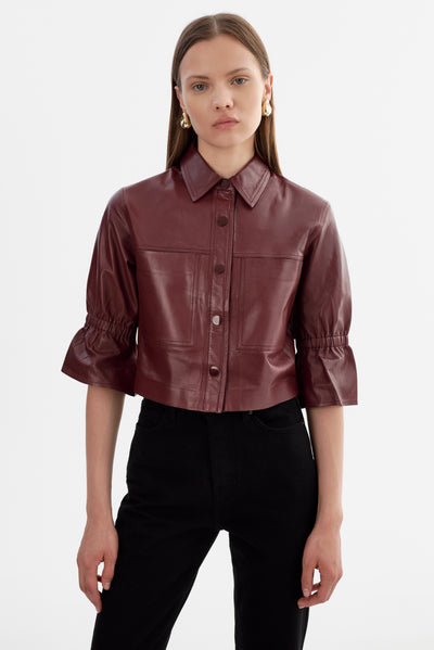 CAROLINA | Ruffle Sleeve Leather Jacket