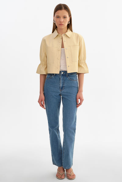 CAROLINA | Ruffle Sleeve Leather Jacket