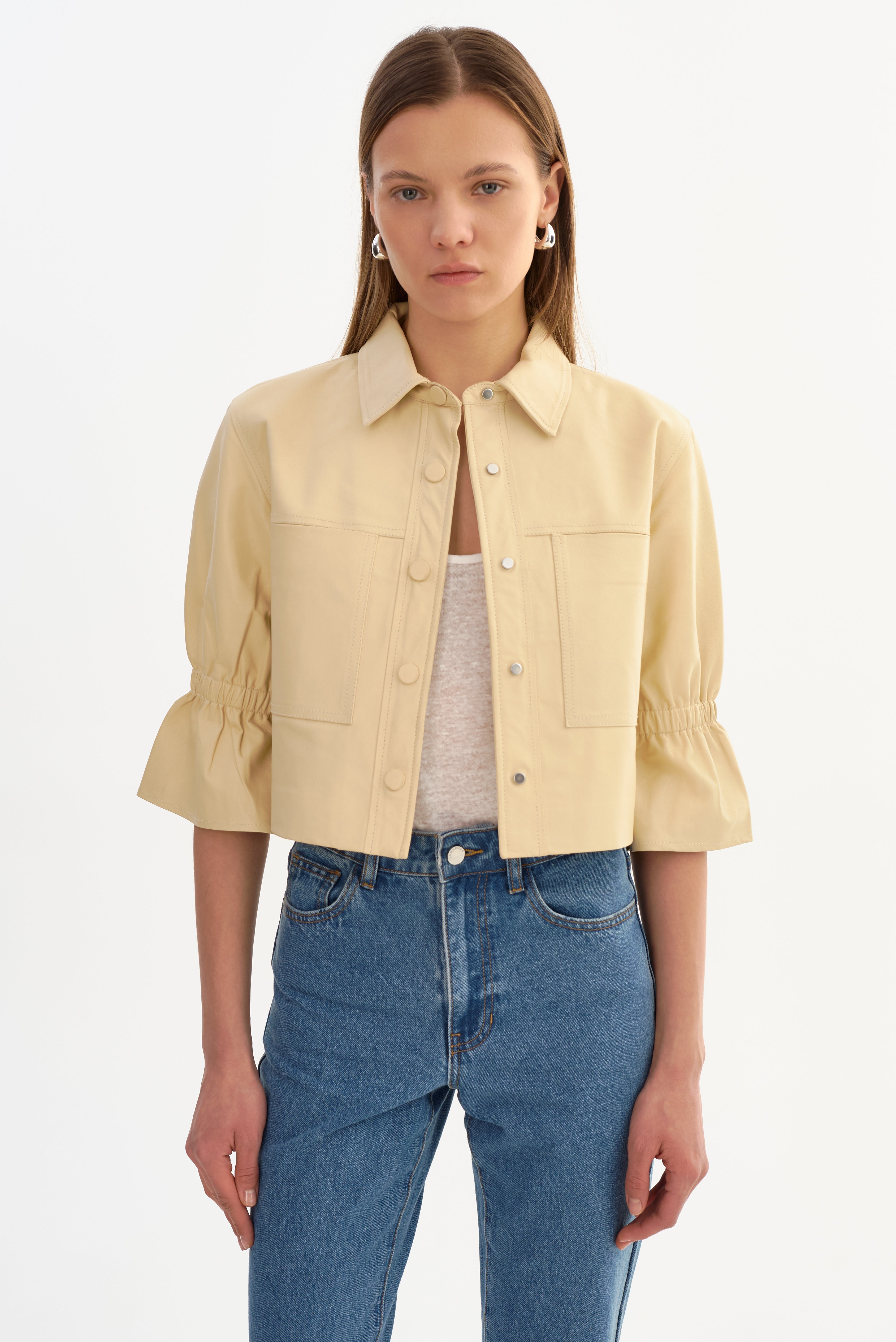 CAROLINA | Veste en cuir à manches volantées