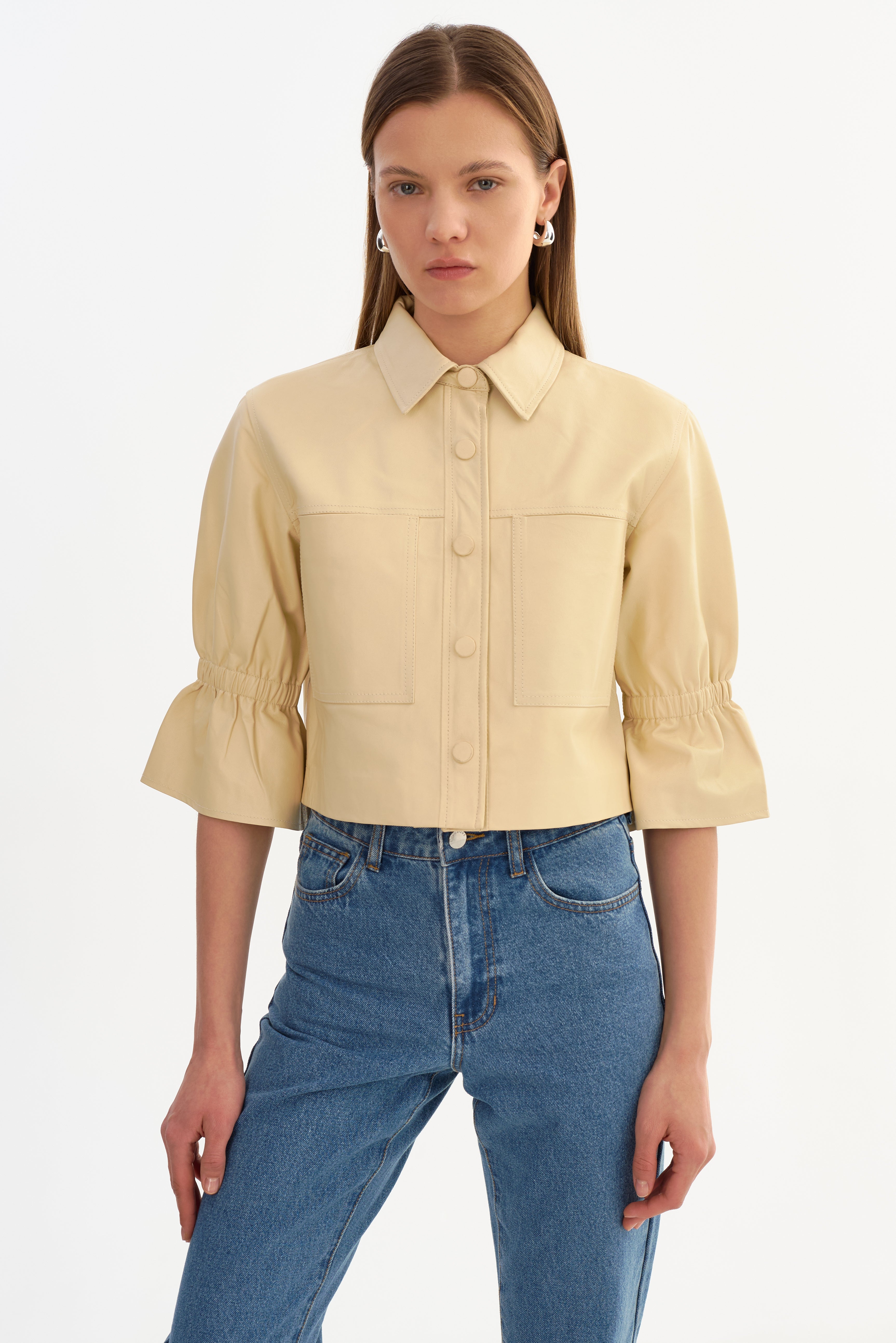 CAROLINA | Veste en cuir à manches volantées