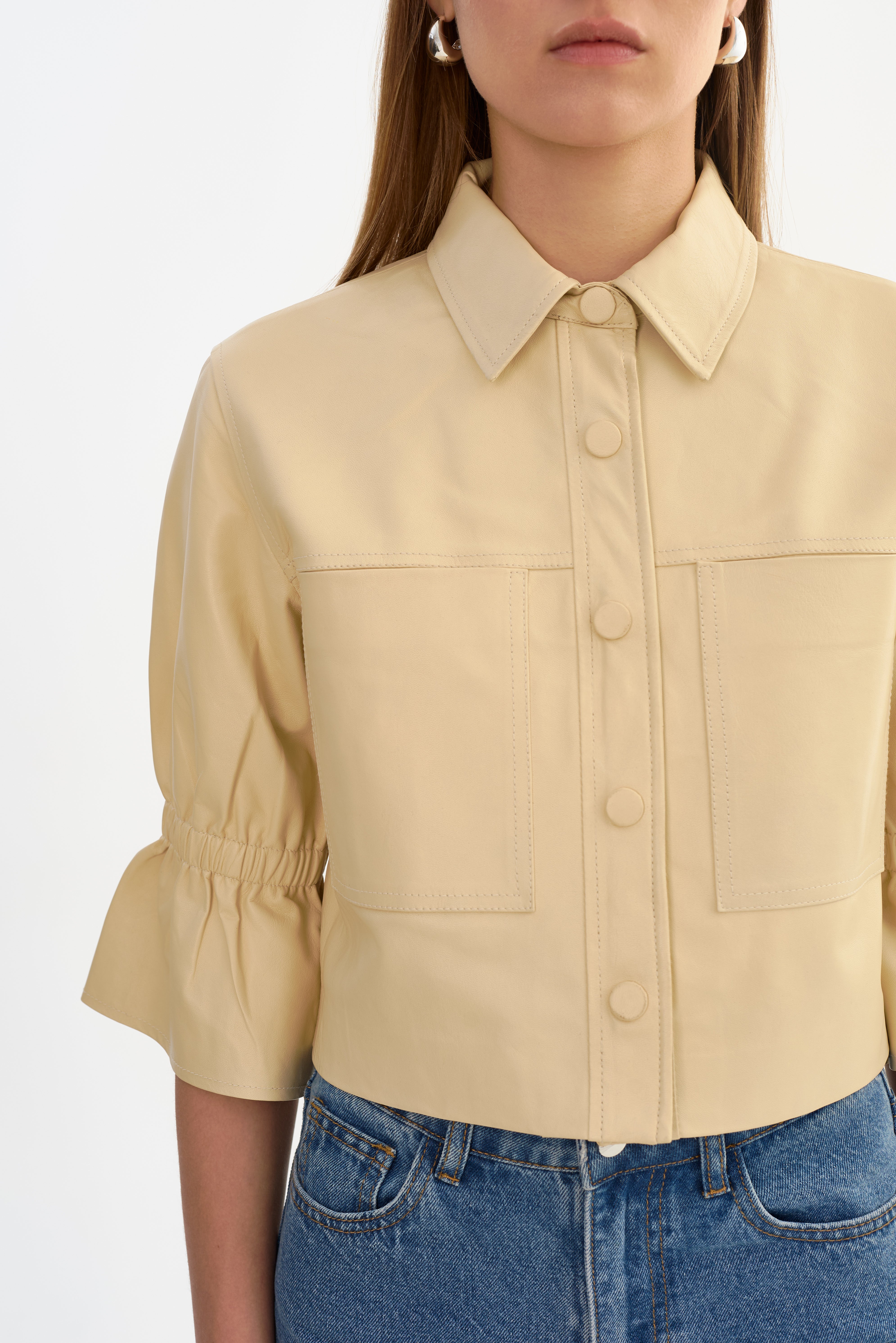 CAROLINA | Veste en cuir à manches volantées