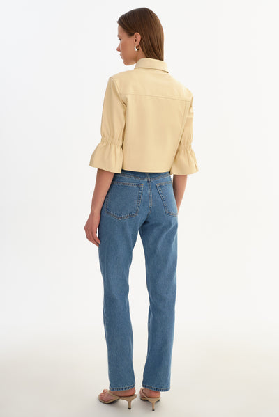 CAROLINA | Ruffle Sleeve Leather Jacket