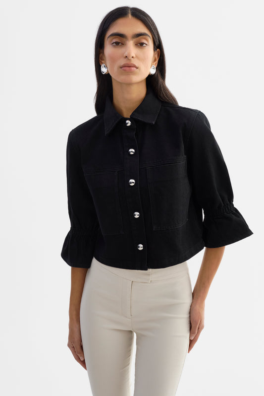 CAROLINA D | Denim Ruffle Sleeve Jacket