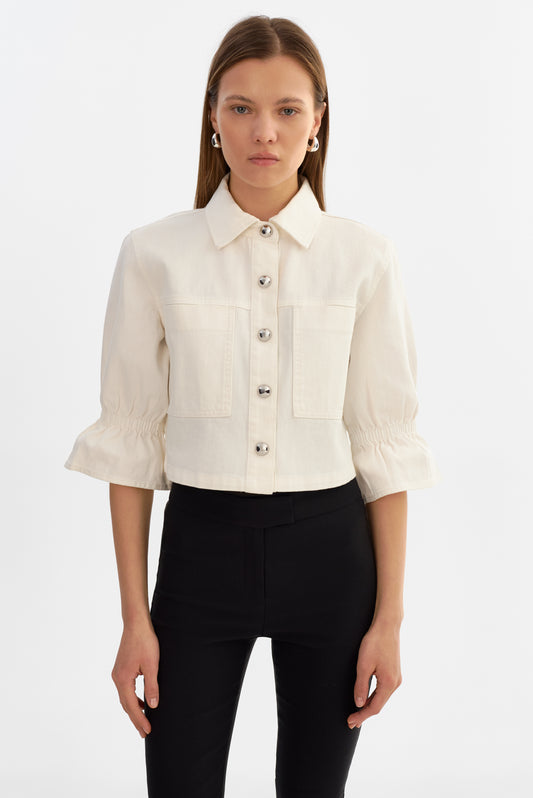 CAROLINA D | Denim Ruffle Sleeve Jacket