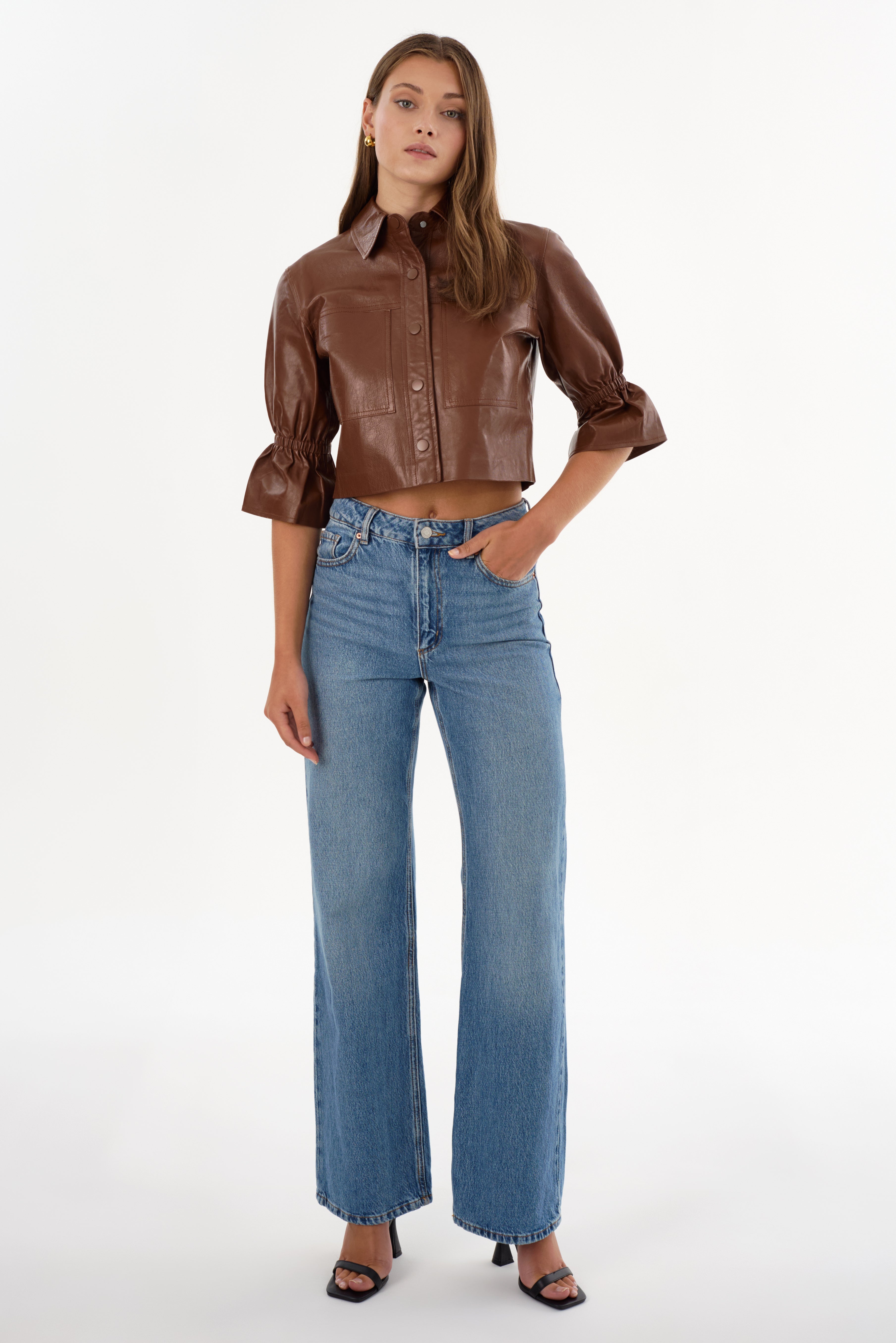 CAROLINA | Veste en cuir à manches à volants