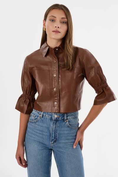CAROLINA | Ruffle Sleeve Leather Jacket