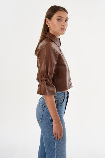 CAROLINA | Ruffle Sleeve Leather Jacket