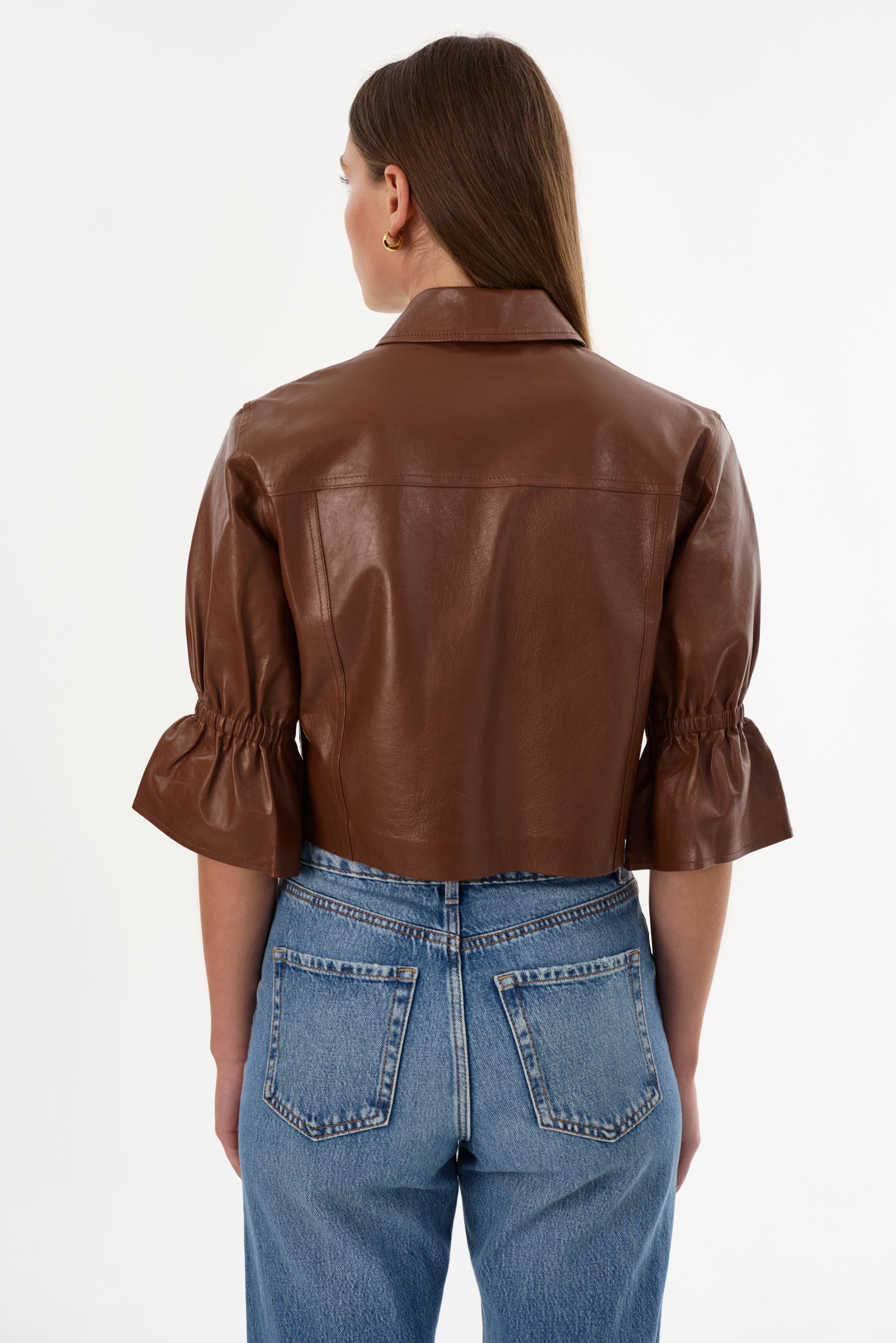 CAROLINA | Veste en cuir à manches à volants