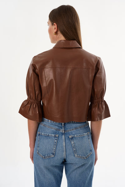 CAROLINA | Ruffle Sleeve Leather Jacket