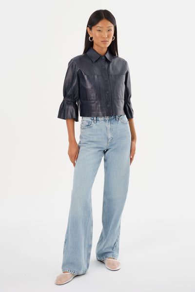 CAROLINA | Ruffle Sleeve Leather Jacket