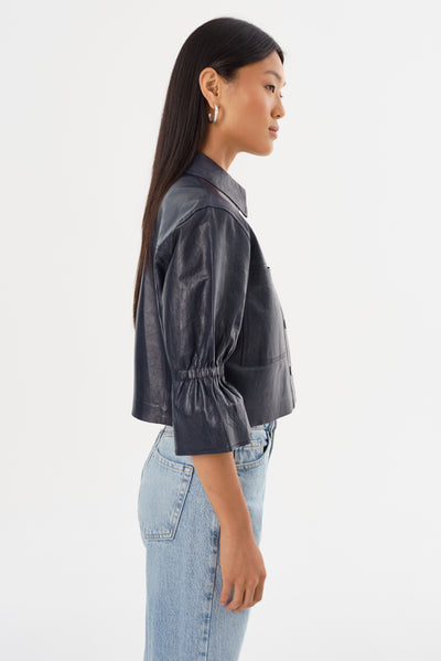 CAROLINA | Ruffle Sleeve Leather Jacket