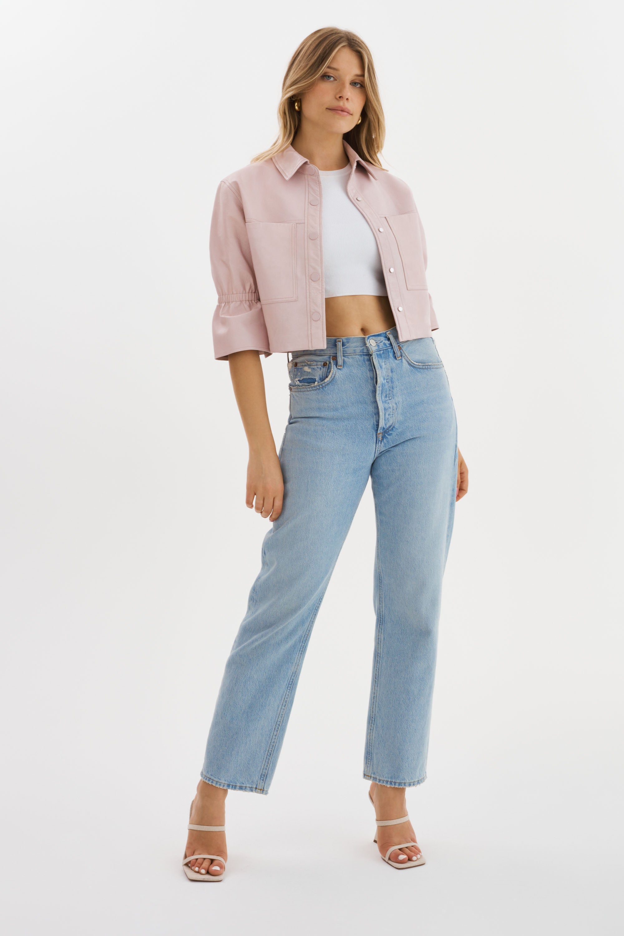 CAROLINA | Veste en cuir à manches à volants