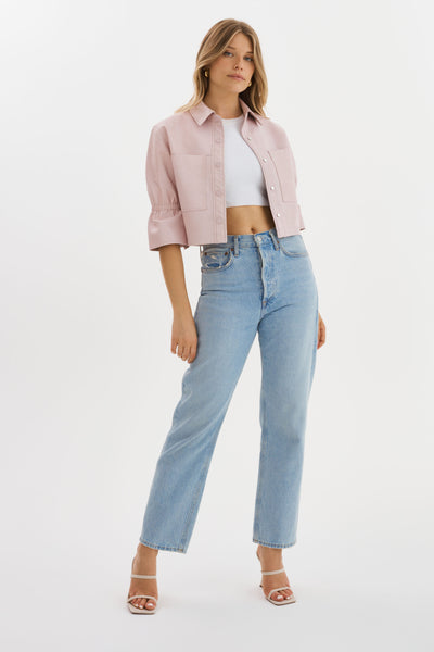 CAROLINA | Ruffle Sleeve Leather Jacket