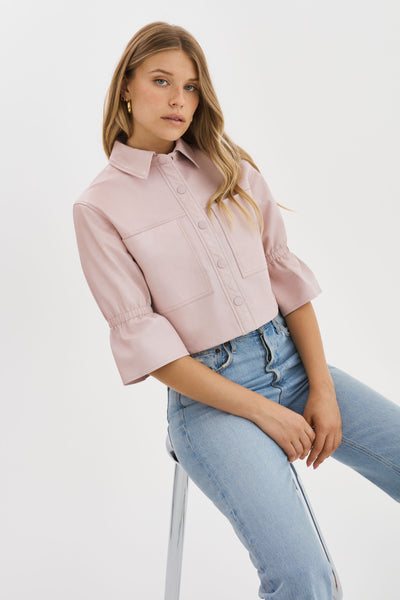 CAROLINA | Ruffle Sleeve Leather Jacket