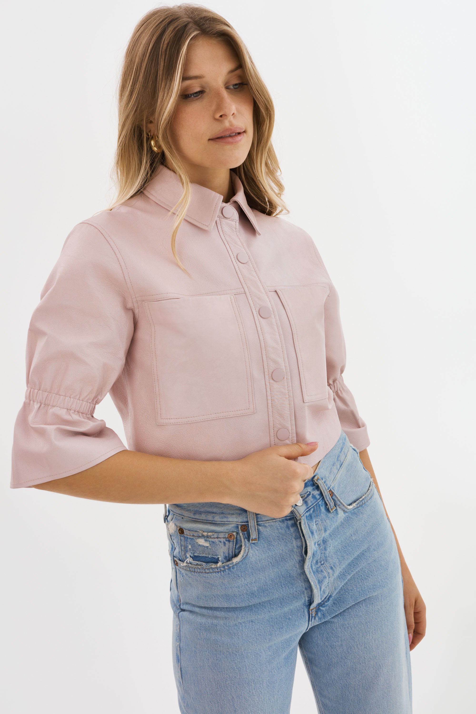 CAROLINA | Veste en cuir à manches à volants