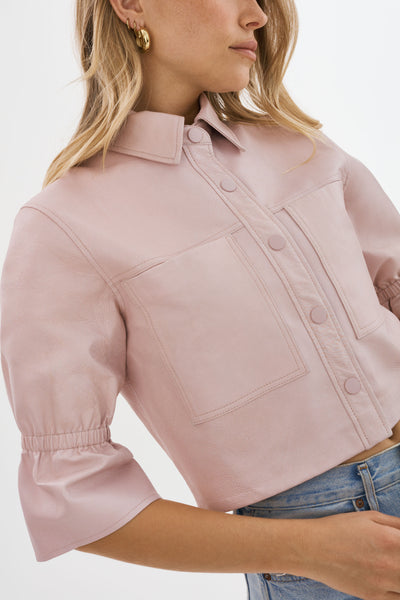 CAROLINA | Ruffle Sleeve Leather Jacket