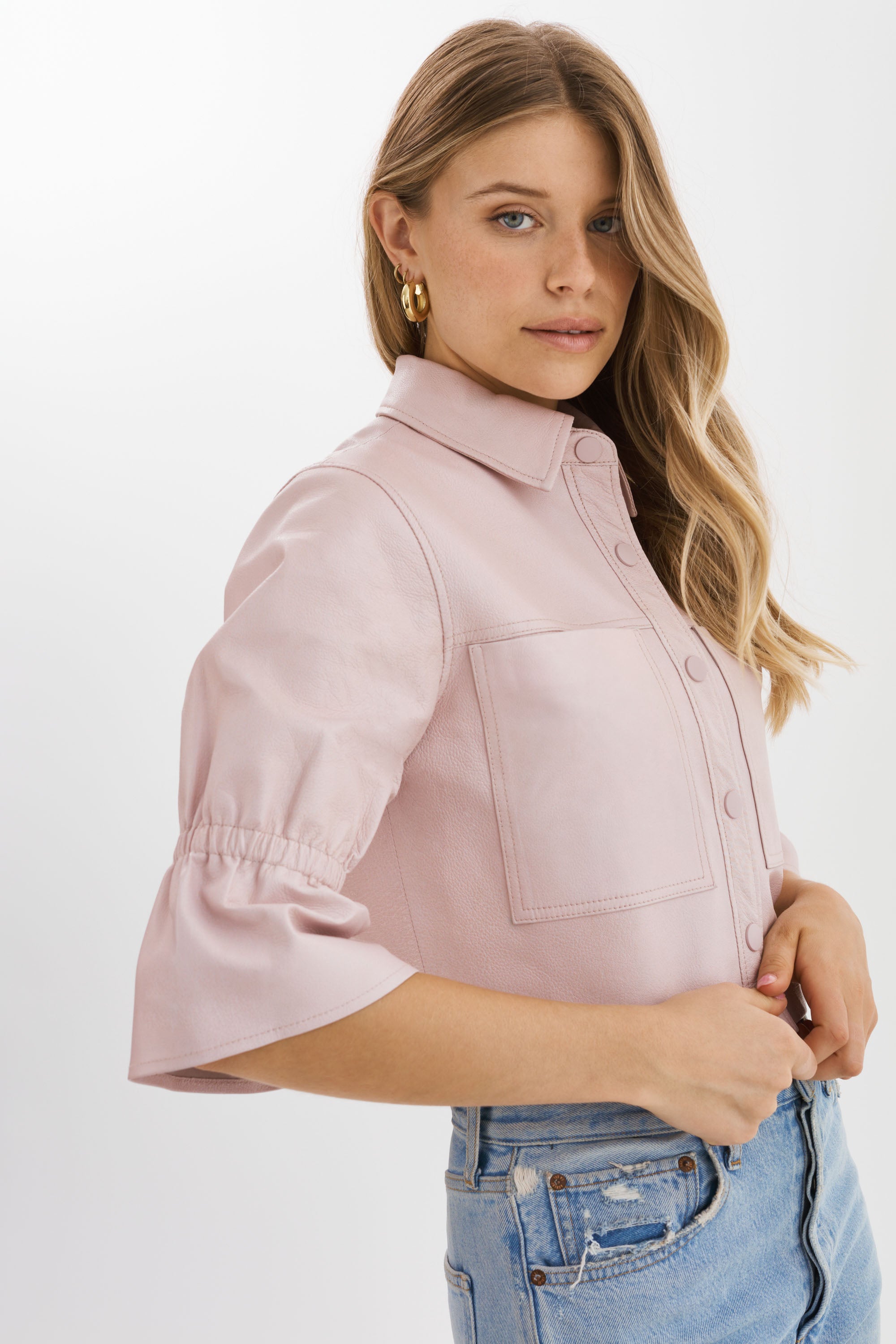 CAROLINA | Leather Ruffle Sleeve Jacket – LAMARQUE