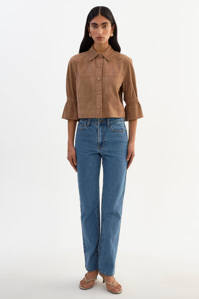 CAROLINA S | Ruffle Sleeve Suede Jacket
