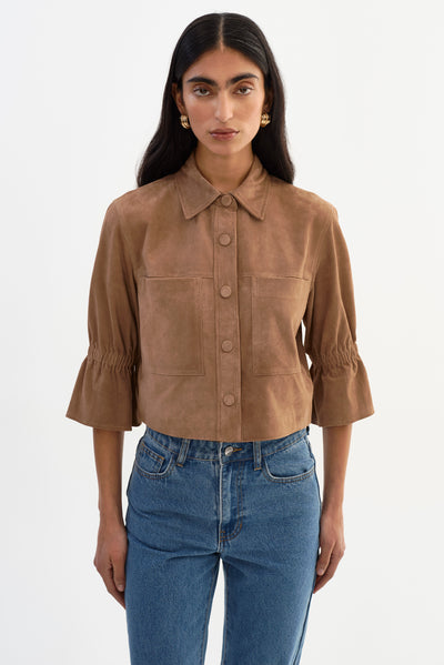 CAROLINA S | Ruffle Sleeve Suede Jacket